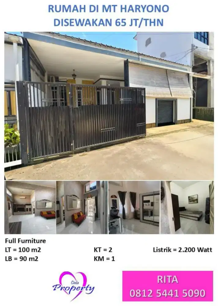 DISEWAKAN RUMAH DI MT HARYONO