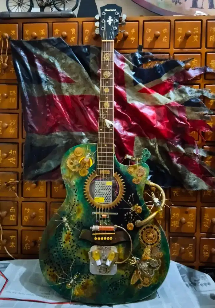 Gitar dekorasi lampu steampunk lawas retro lawas jam sepeda antik