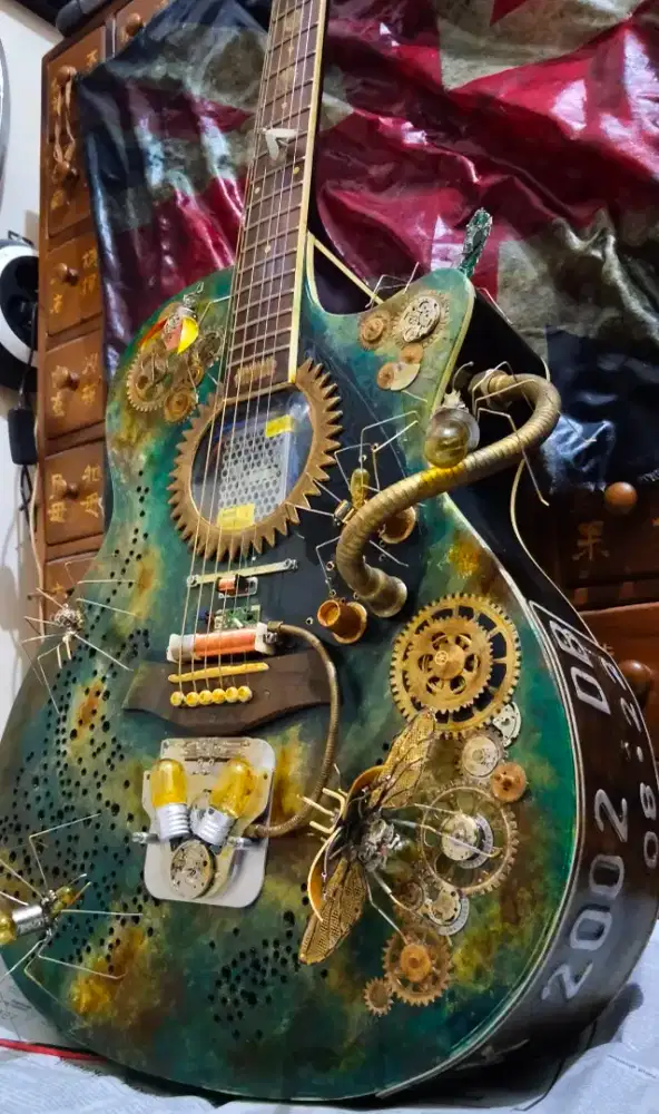 Dekorasi gitar steampunk elektrik bekas lawas sepeda jam vintage antik
