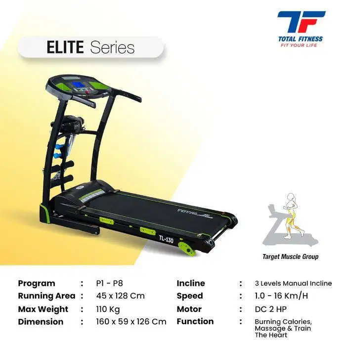 Treadmill Elektrik TL 130 Manual incline 3 fungsi Elite series