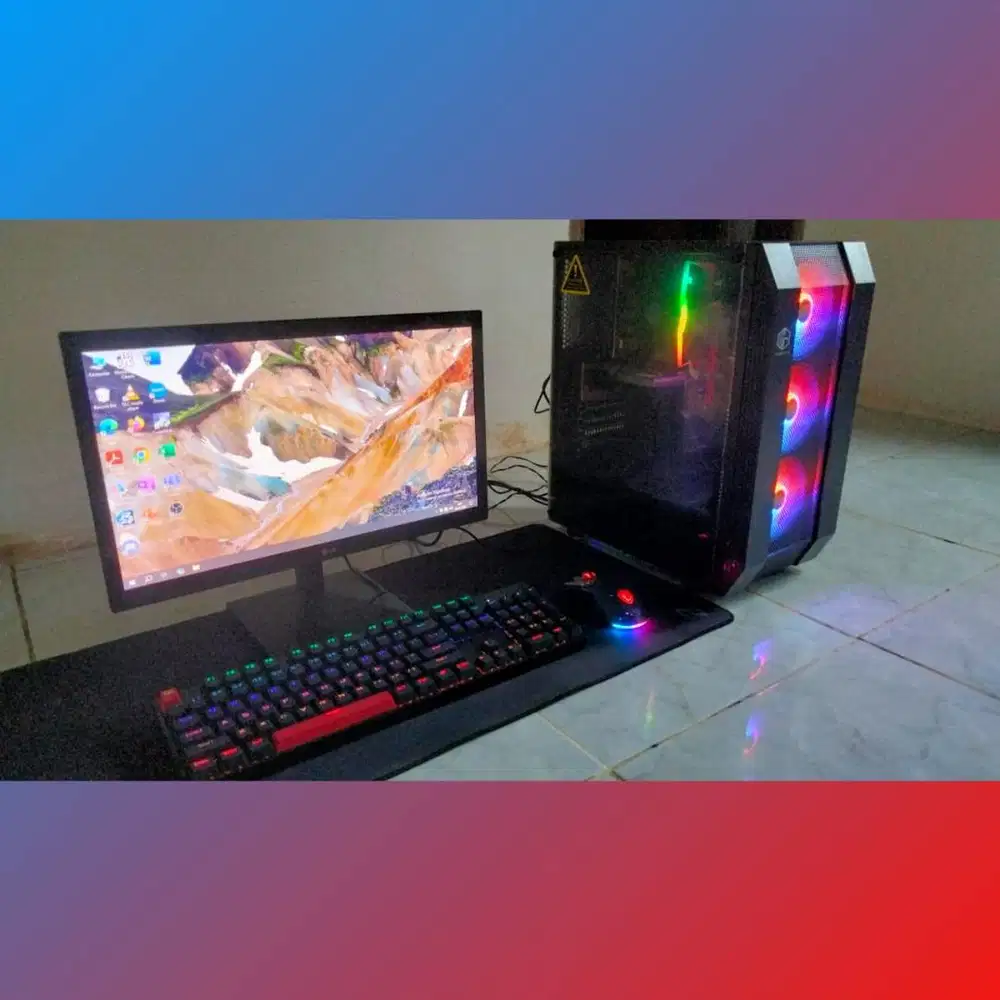 PC Desktop Gaming RGB + Monitor + Keyboard Mouse (Siap Pakai)