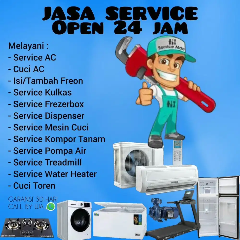 Service ac,mesin cuci,kulkas,treadmill,water heater,cuci toren,WARU
