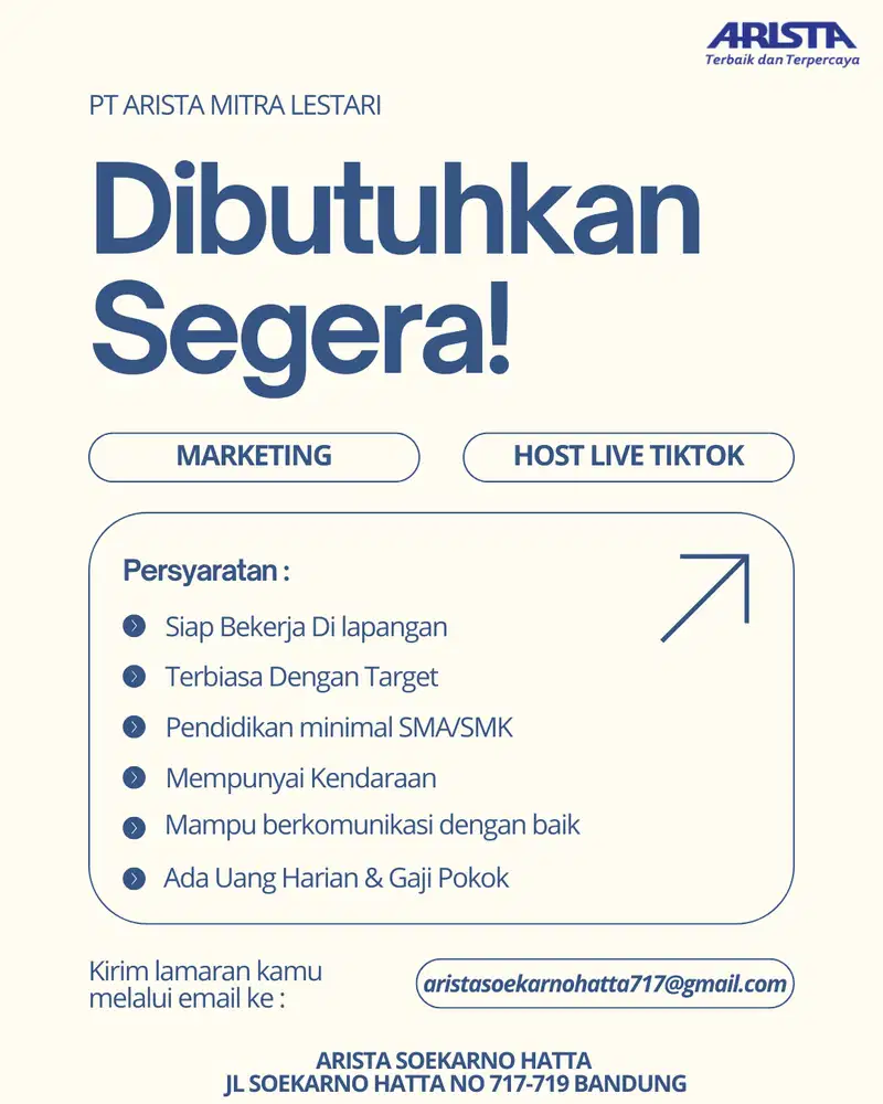 LOWONGAN PEKERJAAN ARISTA SOEKARNO HATTA