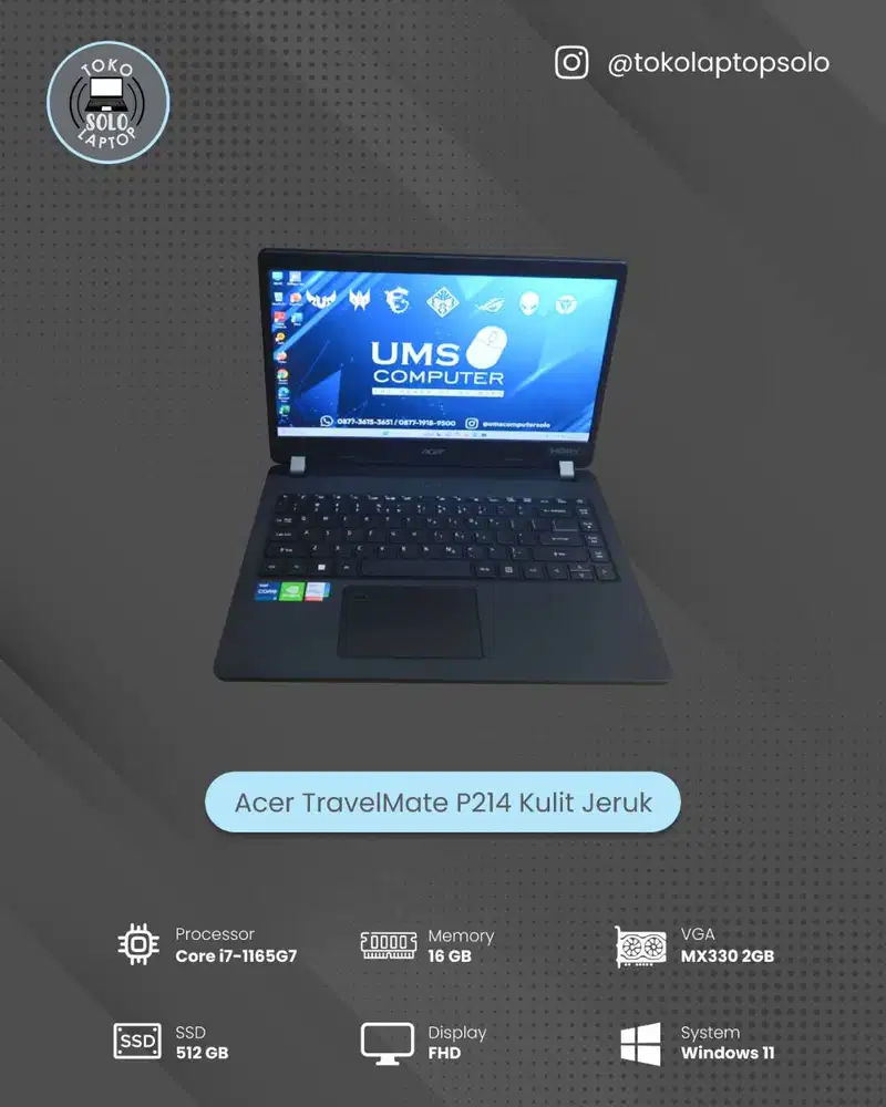 ACER TRAVELMATE P214 CORE I7 1165G7 Ram 16GB SSD 512GB MX330