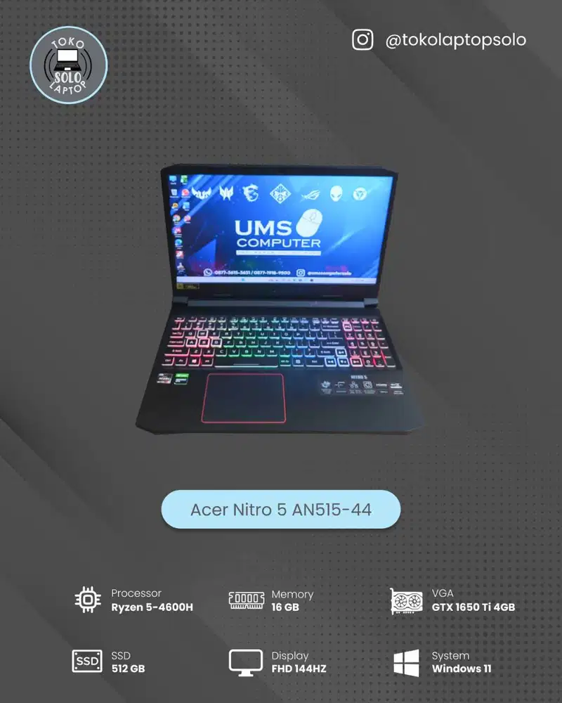 ACER NITRO 5 RYZEN 5 4600H Ram 16GB SSD 512GB GTX 1660TI