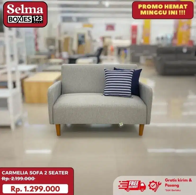 Sofa minimalis 2 seat gratis bantal