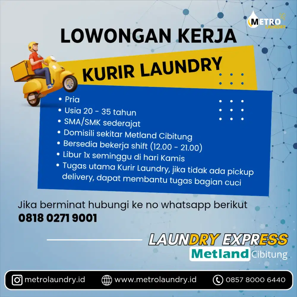 Lowongan Kurir Laundry Express Metland Cibitung