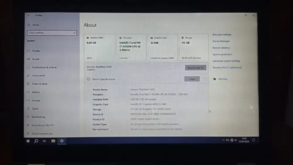 Laptop Lenovo Thinkpad T430