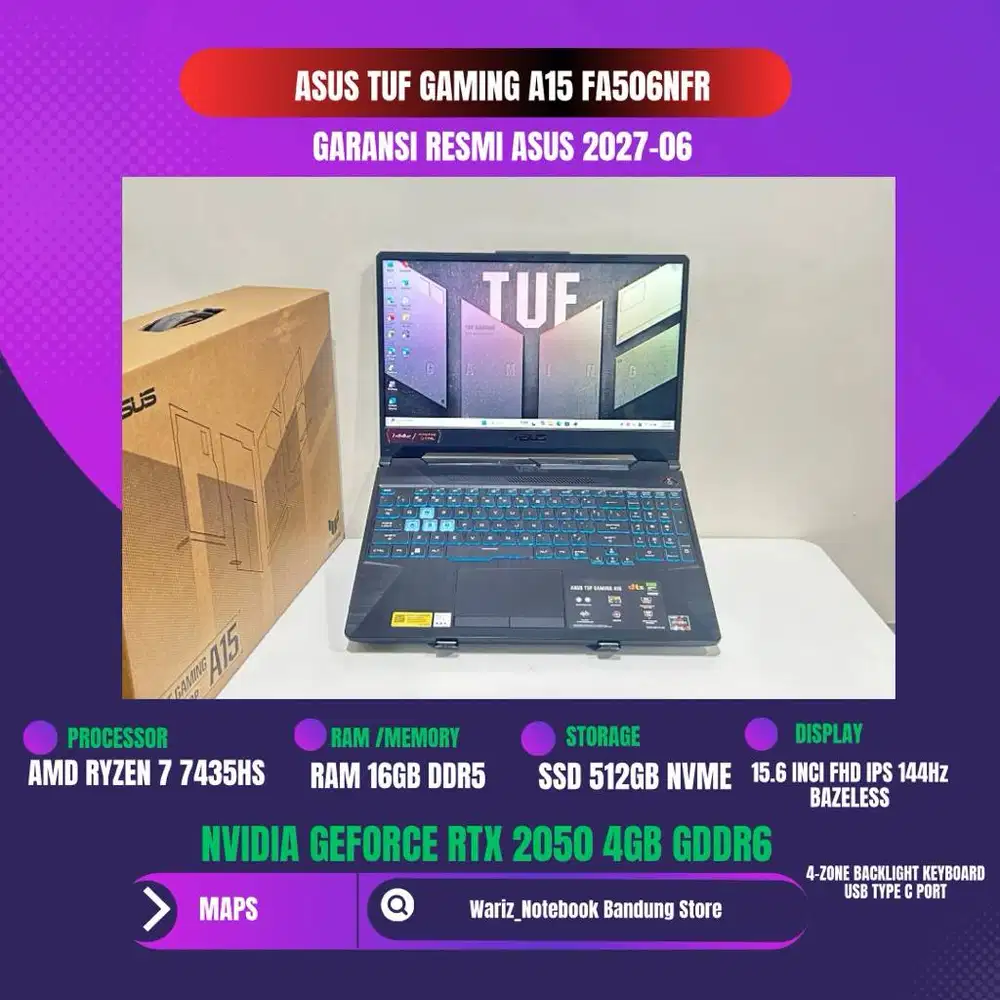 ASUS TUF GAMING A15 FA506NFR RYZEN 7 7435HS NVIDIA RTX 2050 RAM 16GB S