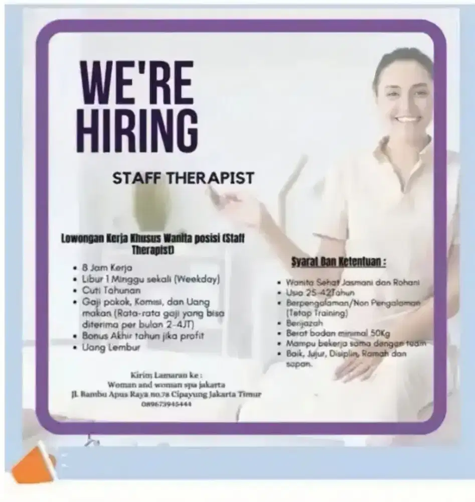 Lowongan terapis wanita
