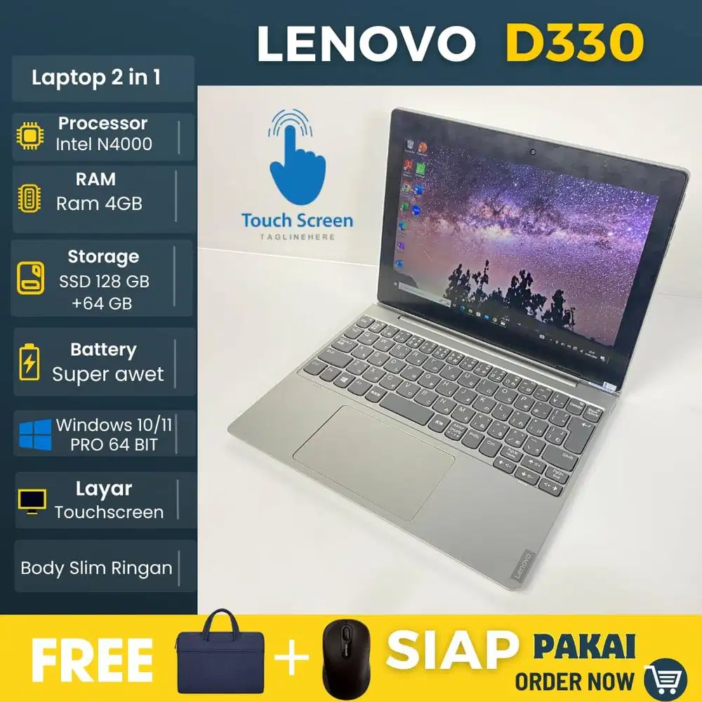 Laptop Lenovo D330 Intel Celeron Ram 4GB SSD 128GB Touchscreen