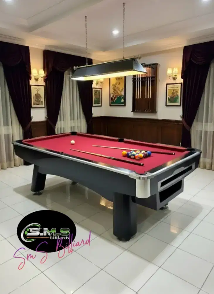 Billiard Table 9ft Bola besar sudah full set perlengkapan bermain