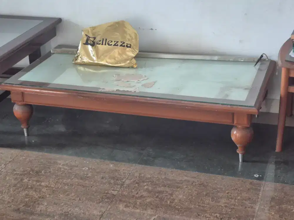 MEJA RUANG TAMU KAYU JATI ASLI MIX KACA DAN BESI KOKOH KUAT