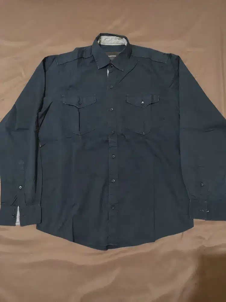 Kemeja hitam kemeja tangan panjang kemeja casual hitam ambrogio