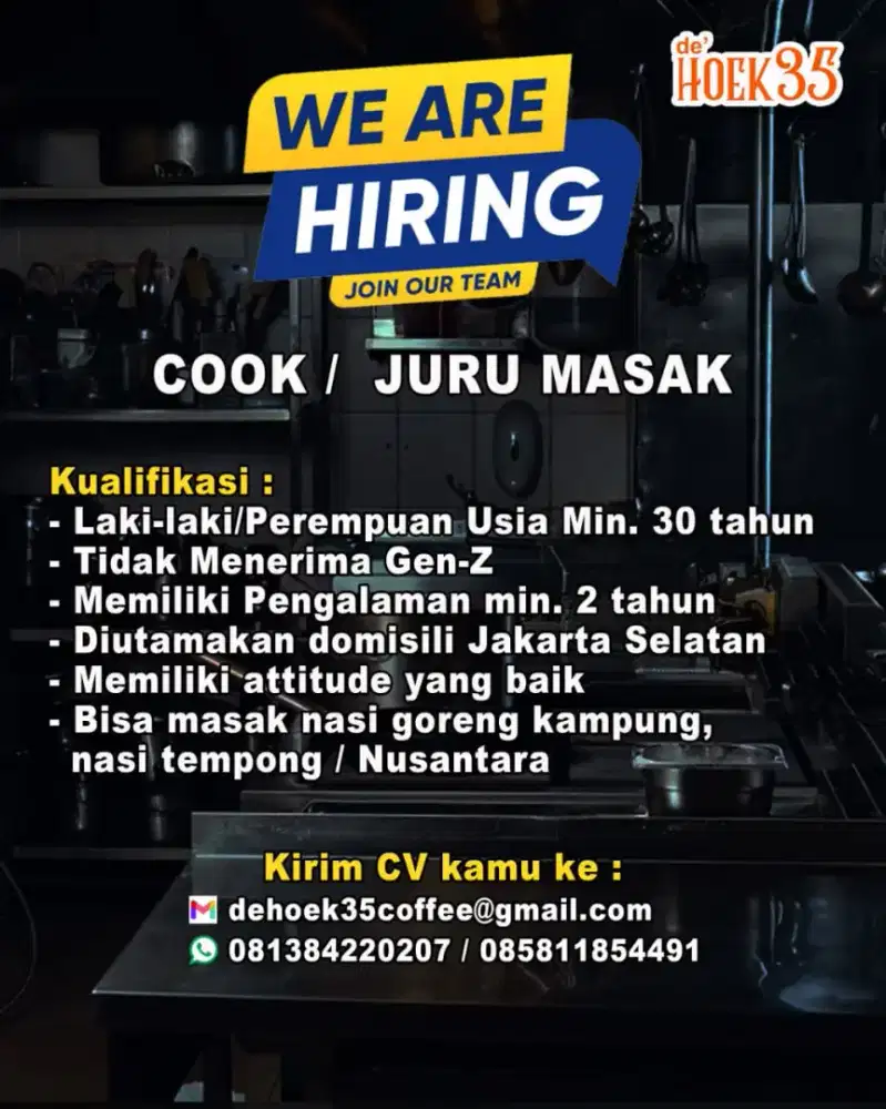 Dibutuhkan Cook/Juru masak