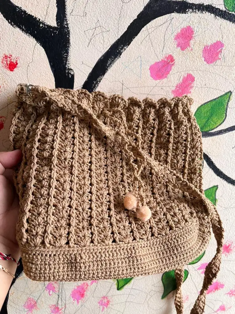 Terima pesanan taplak buket bunga rajut,tas rajut,tas tumbler rajutdll