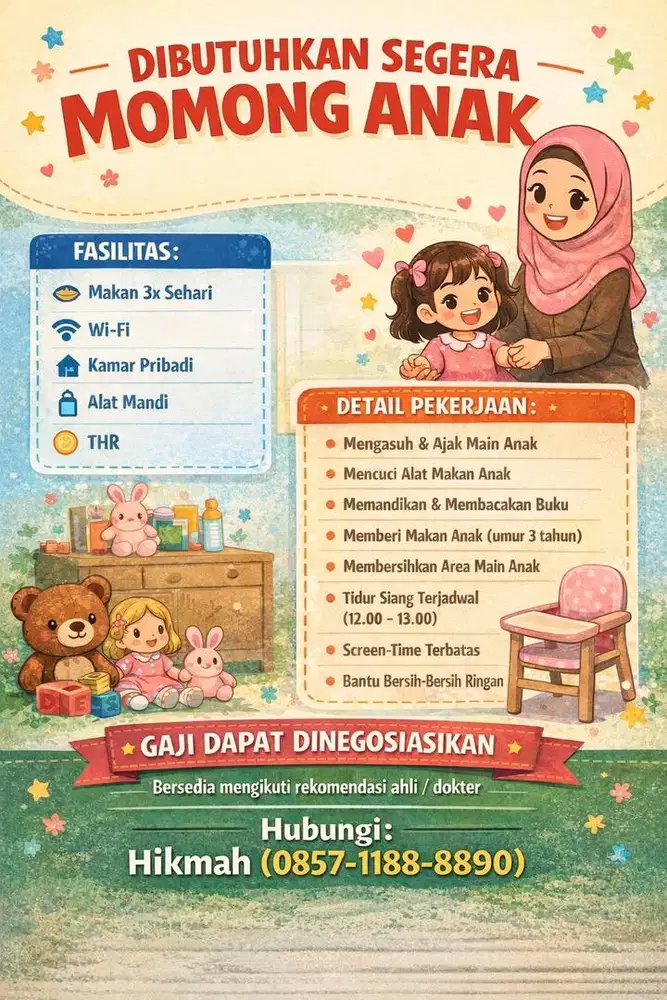 [DIBUTUHKAN] - Pengasuh Anak - Taman Mini - Jakarta Timur