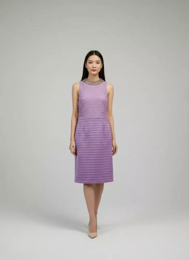 gaun pesta mini prelove warna lilak dengan model yukensi