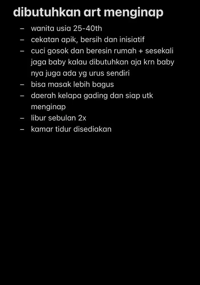 DIBUTUHKAN ART MENGINAP