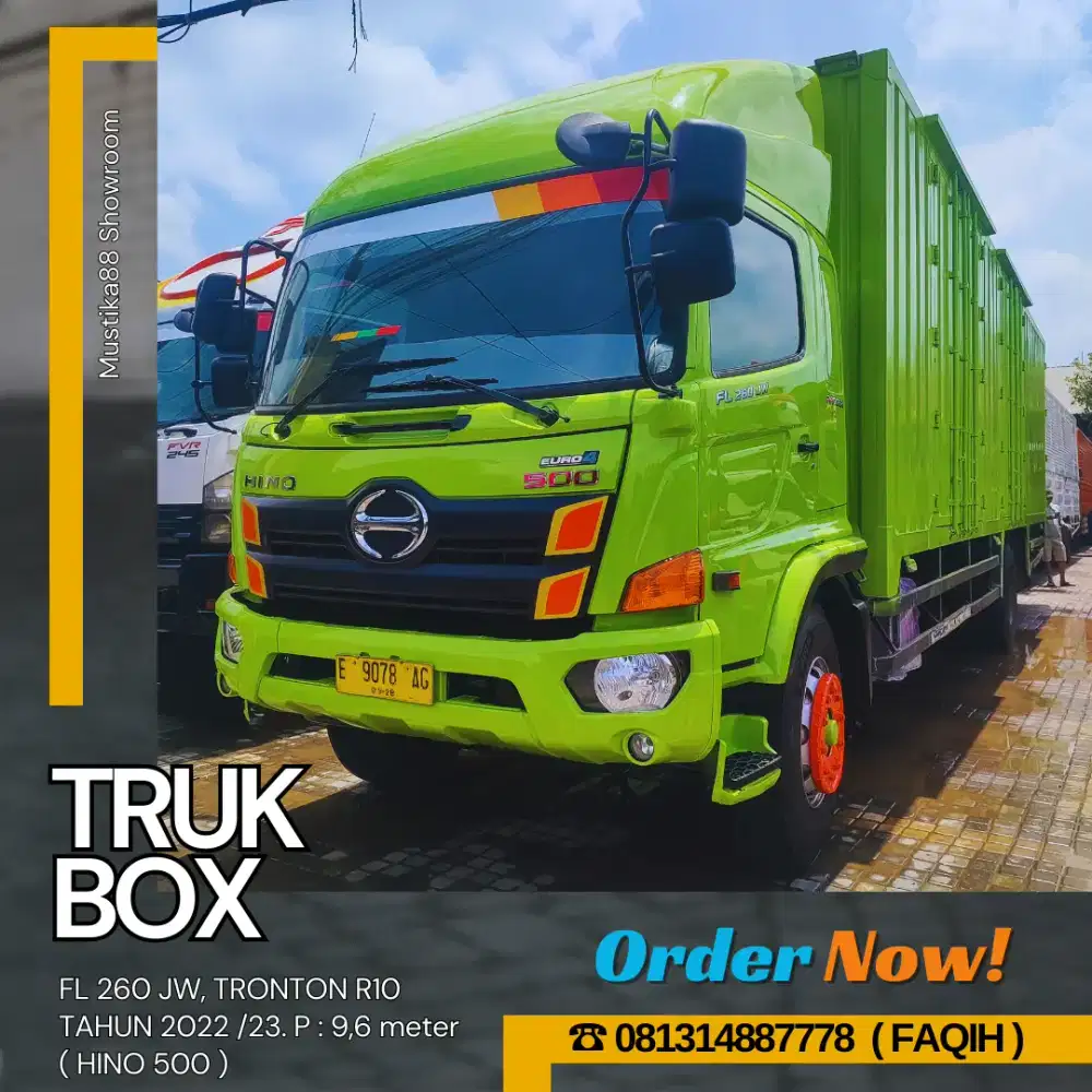 TRUK BOX HINO 500 FL 260 JW, T R10 6X2, P : 9,6 METER TH. 2022