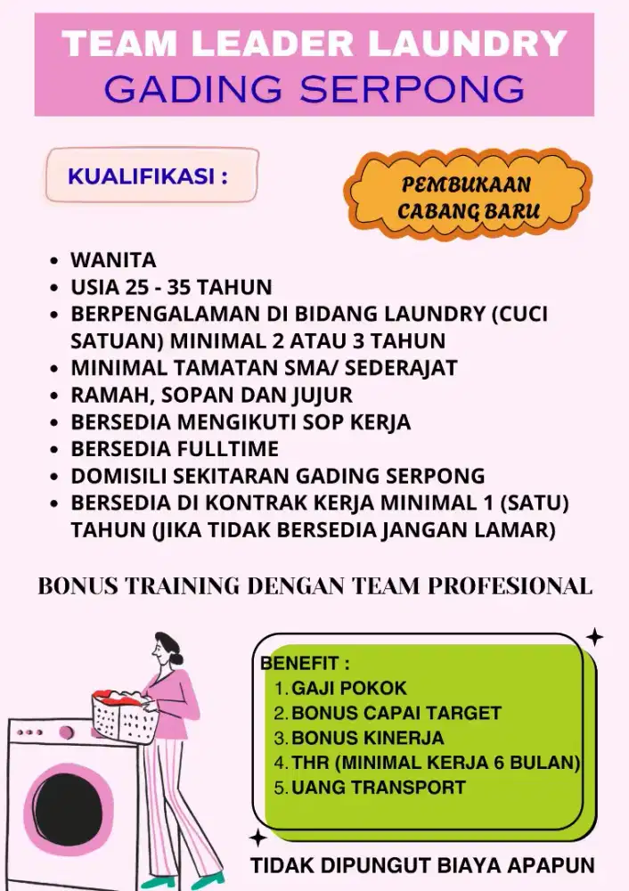 Lowongan Karyawan Laundry (Cabang Baru)