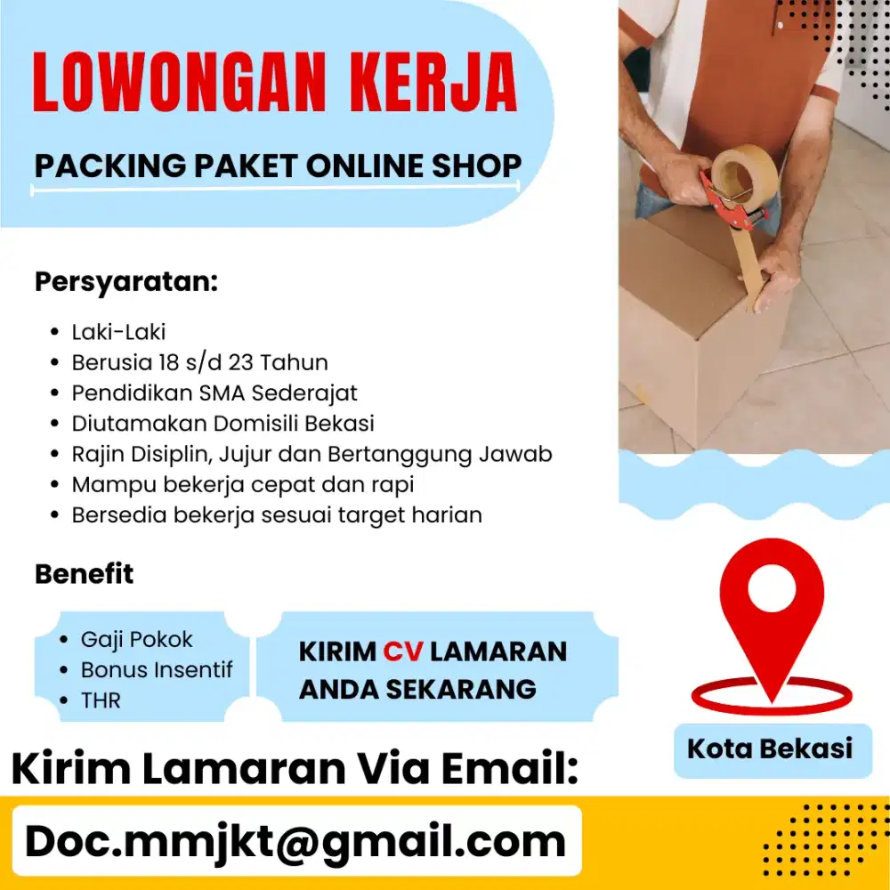 LOWONGAN KERJA PACKING PAKET ONLINE SHOP LAKI-LAKI – BEKASI
