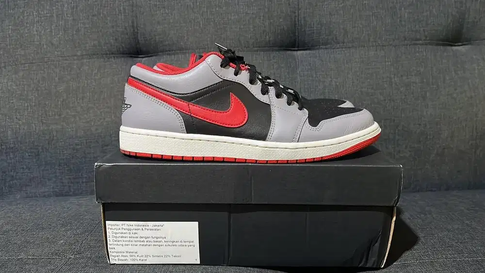 Sepatu Nike Air Jordan 1 Low Black Fire Red Cement Grey