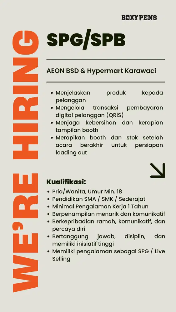 Freelance SPG/SPB Aeon BSD & Hypermart Karawaci