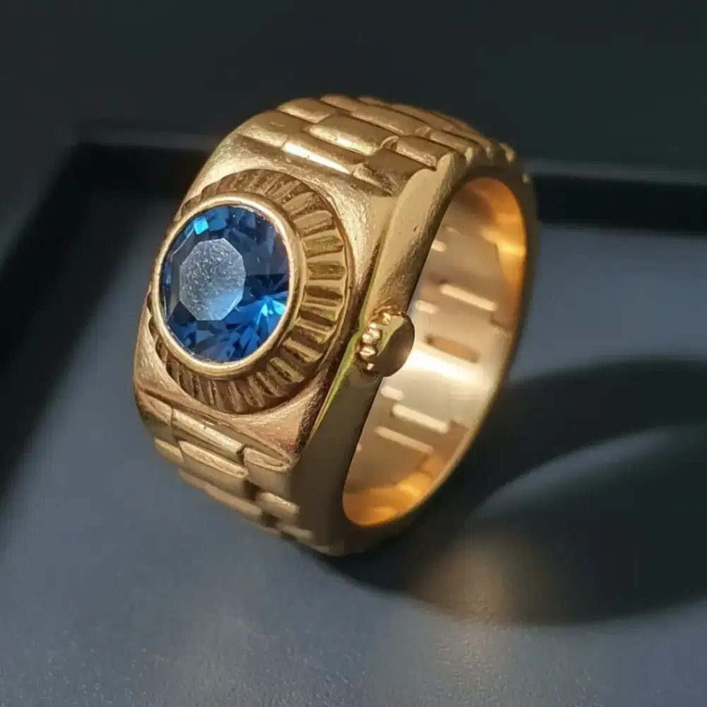 (Preloved) Cincin Blue Safir Sapphire Lapis Chrome Emas Size 20mm