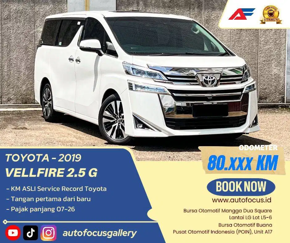 Tdp112JT Toyota Vellfire 2.5 G AT Putih Metalik 2019 Km 80rban