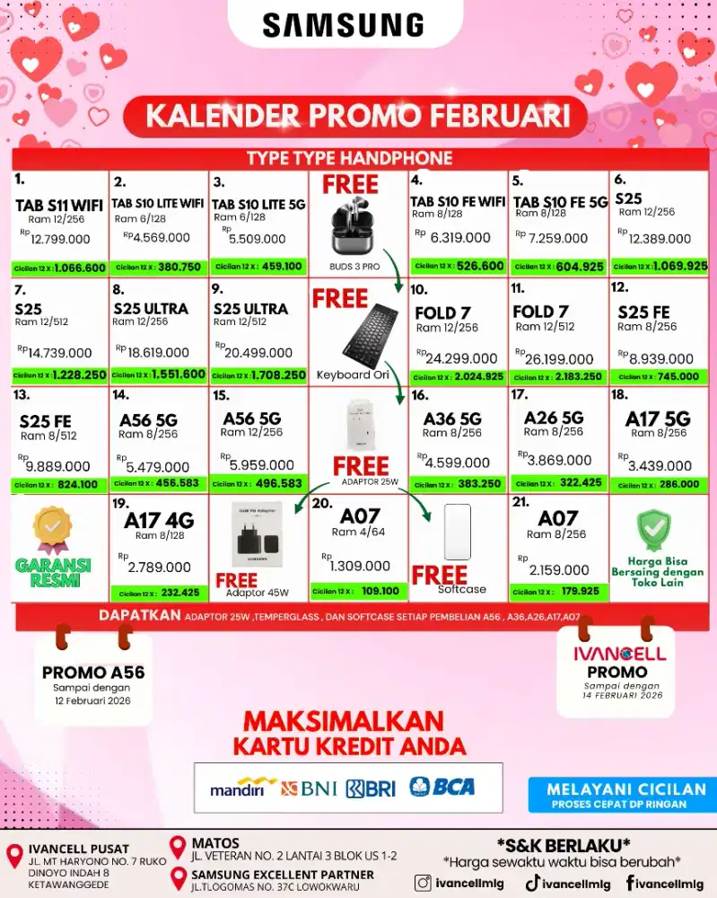 SAMSUNG GALAXY ALL SERIES banyak hadiah