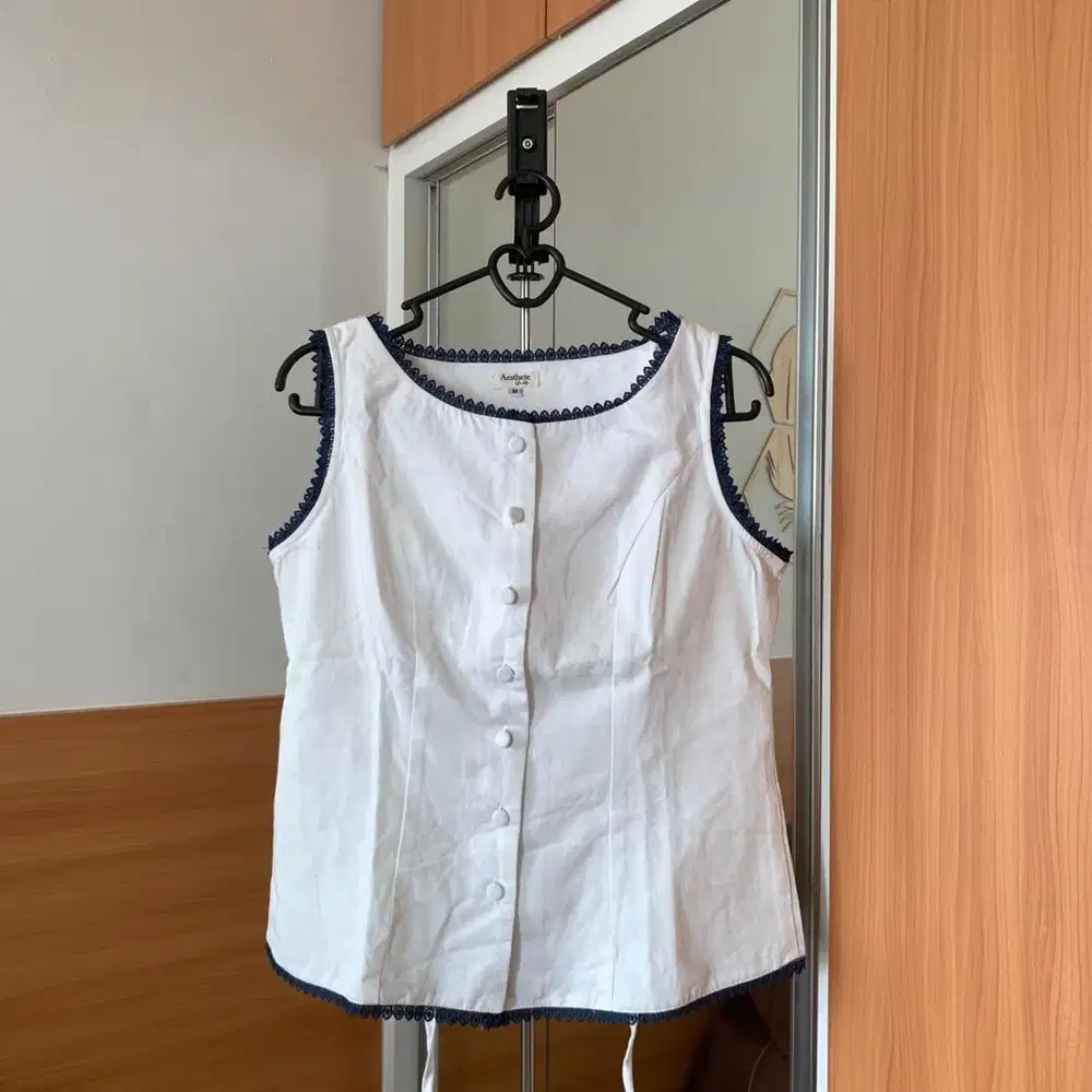 White Top with Navy Lace