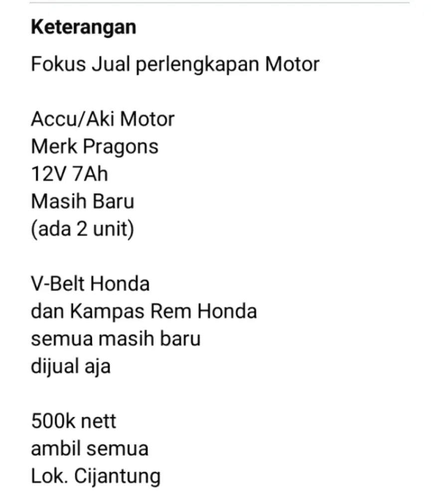 Aki motor, V-Belt dan Kampas