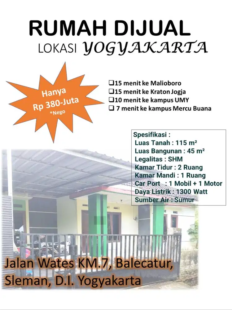 Rumah dijual Lokasi Yogyakarta