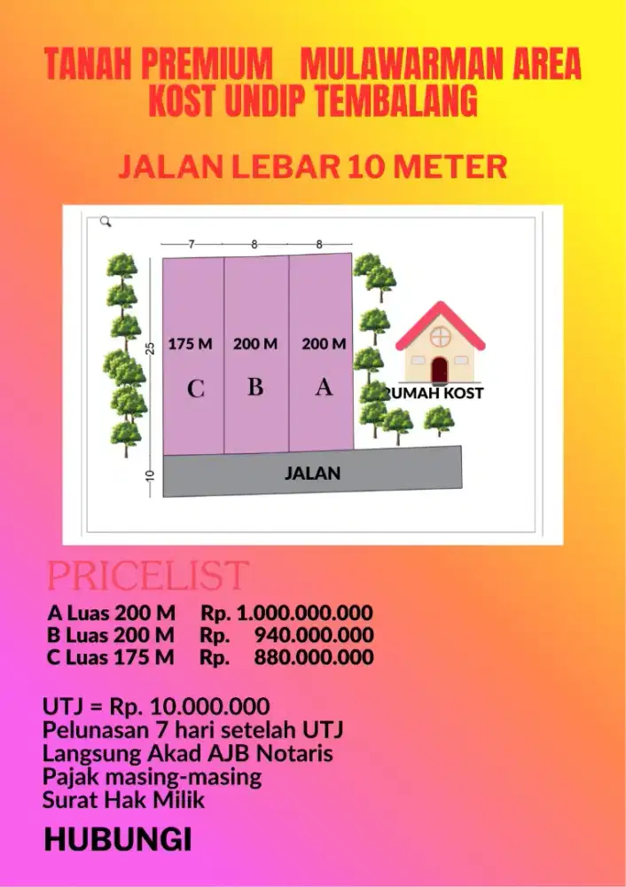 Tanah Tembalang Mulawarman Semarang sangat bagus strategis siap bangun
