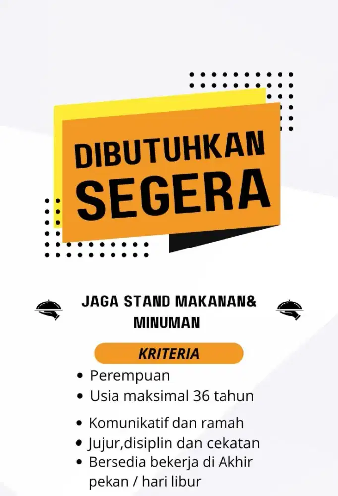 Lowongan kerja Jaga Stand Makanan & Minuman