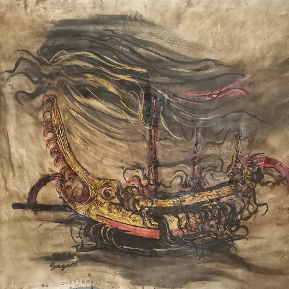 Lukisan Dekorasi Repro Men Sagan. Perahu Jikung 1991