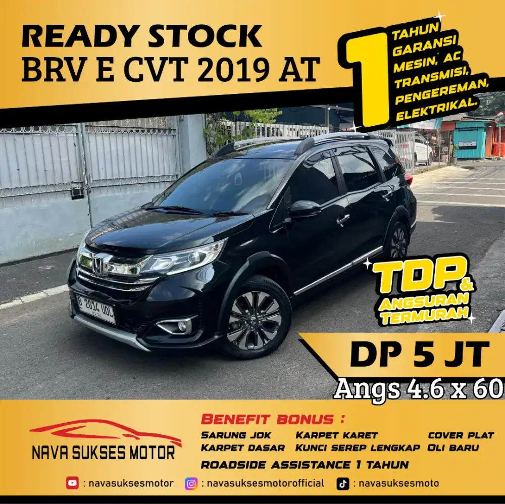 TDP 5 Jt Angs Termurah BRV E Cvt 2019 Matic Hitam Low Km Like New