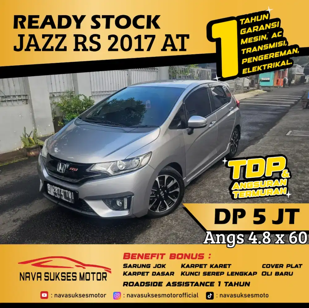 TDP 5 Jt Angs Termurah Jazz RS 2017 Matic Silver Low Km Like New