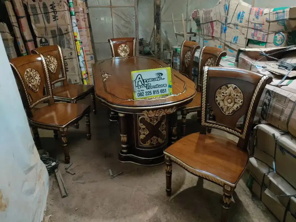 Meja makan gendong salina set kaca meja full kayu jati