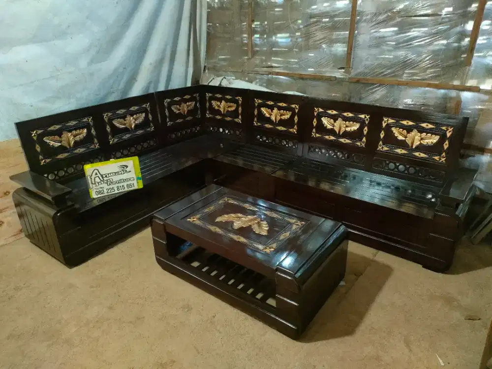 Kursi tamu sudut minimalis full kayu jati
