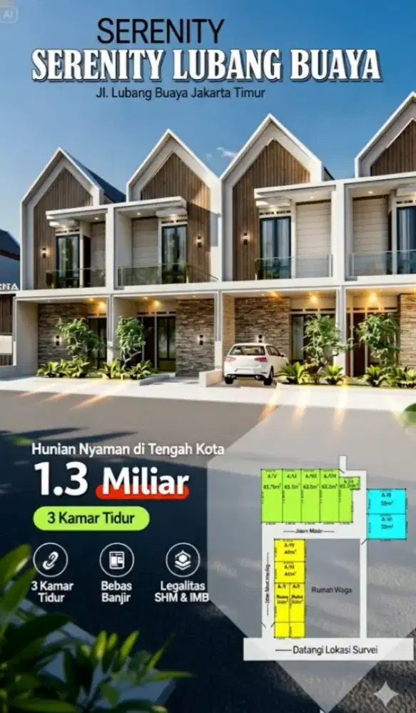 Dijual Murah Rumah 2 Lantai Strategis SHM Nego @ Lubang Buaya Serenity