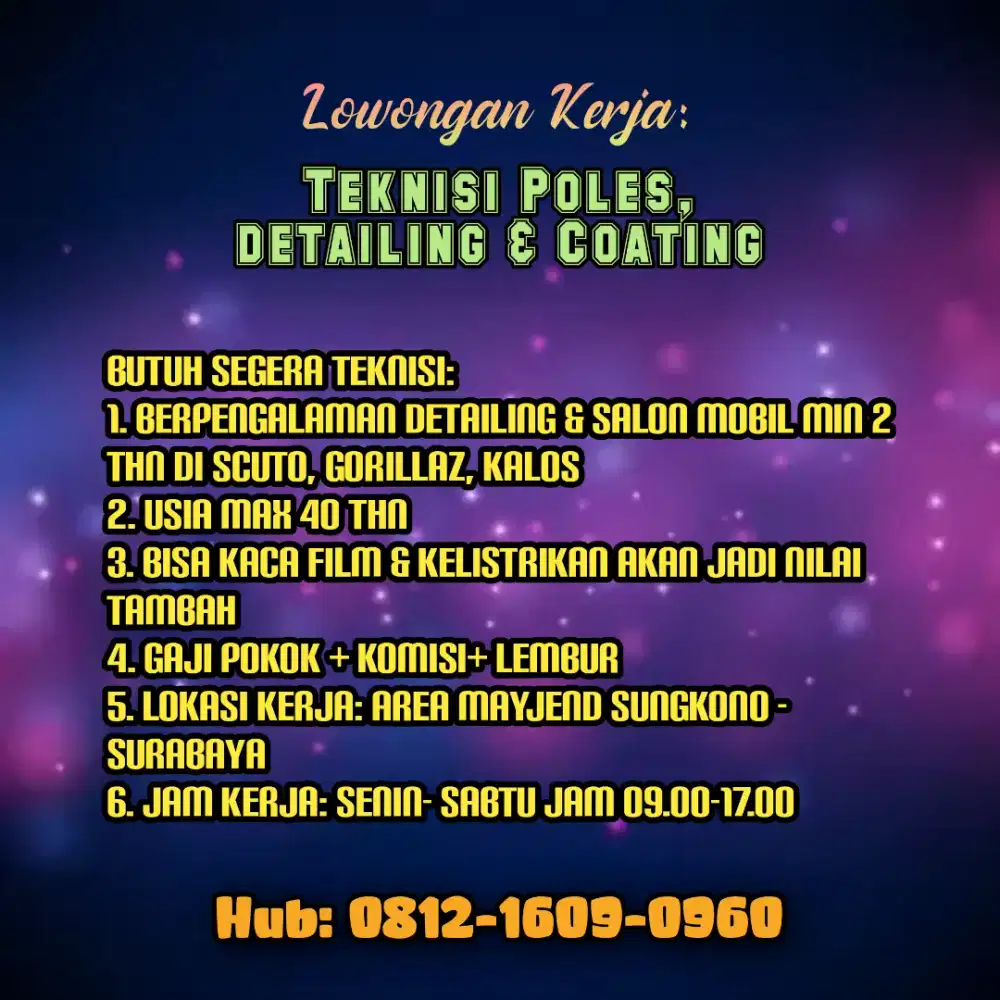 Dibutuhkan teknisi poles, detailing & coating