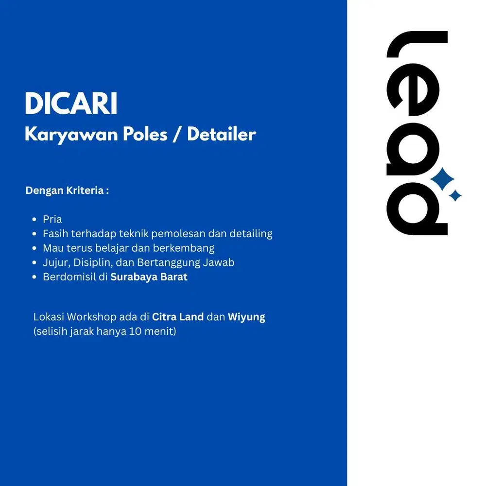 Dicari Karyawan Poles / Detailer