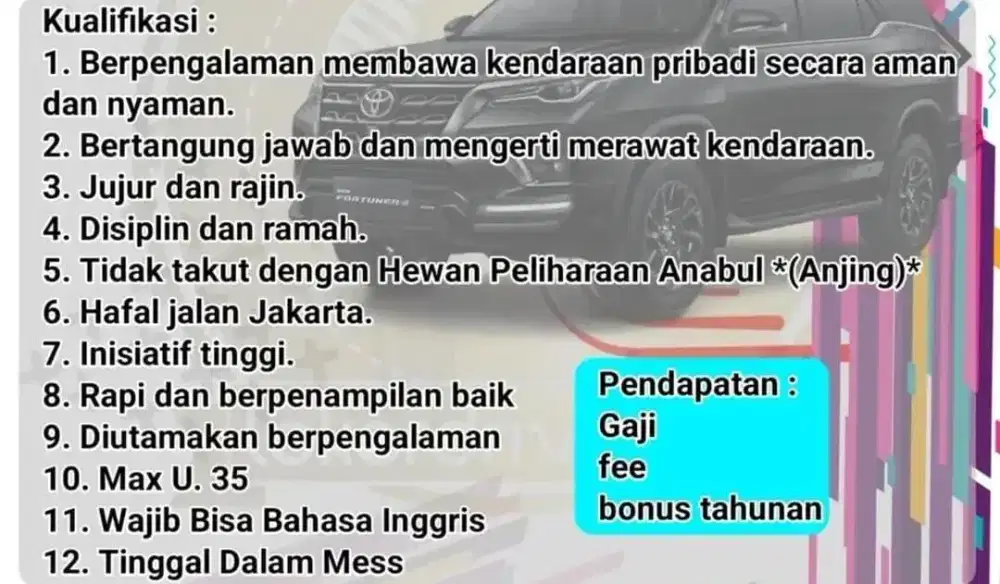 Lowongan driver rental