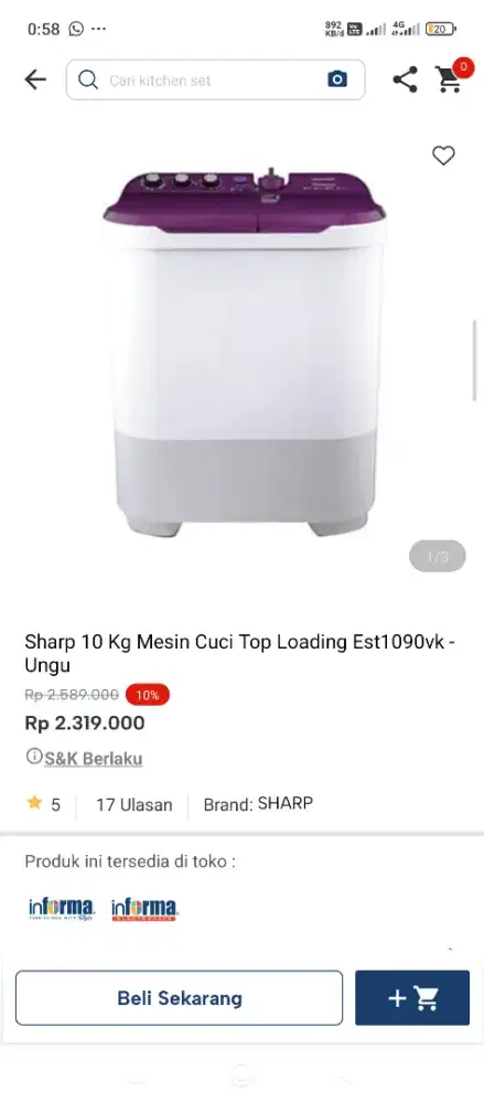Mesin cuci samsung 10kg 2 tabung bisa kredit Tampa dp
