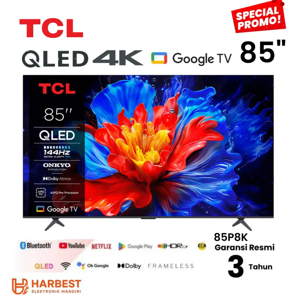 TCL QLED 4K Google TV 85 Dolby Atmos 144Hz VRR 8508K ONKYO 2.1 AIPQ