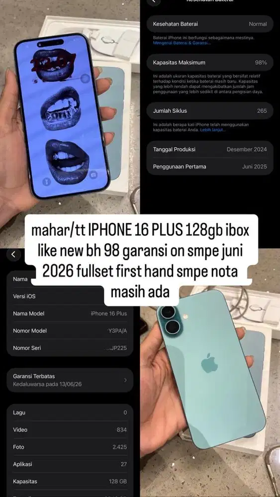 IPHONE 16PLUS fullset like new