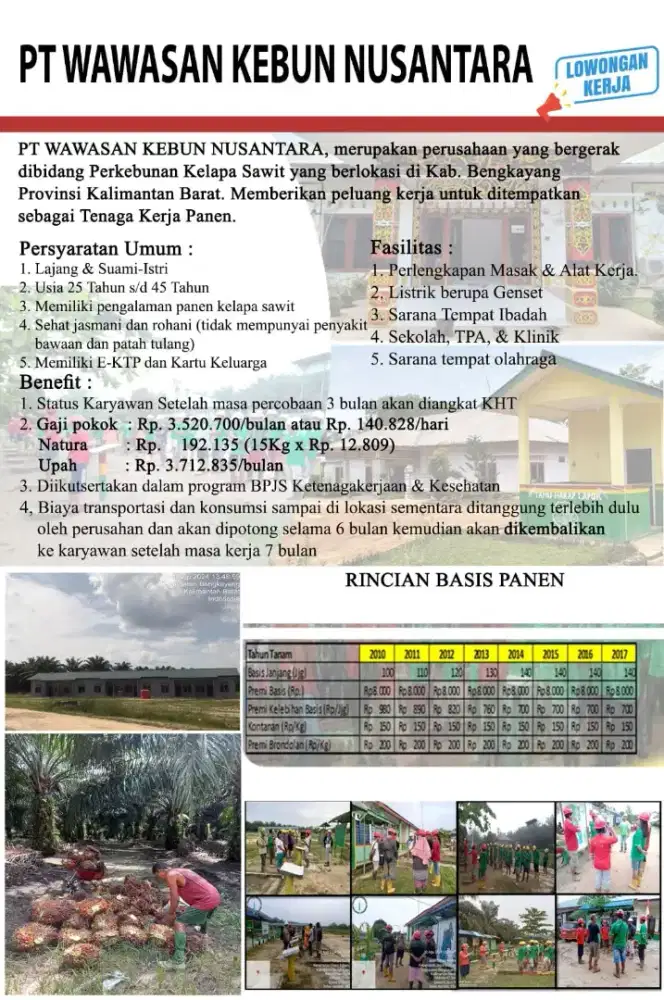 LOKER PERKEBUNAN KELAPA SAWIT GRATIS RESMI IZIN DISNAKER BERLEGALITAS