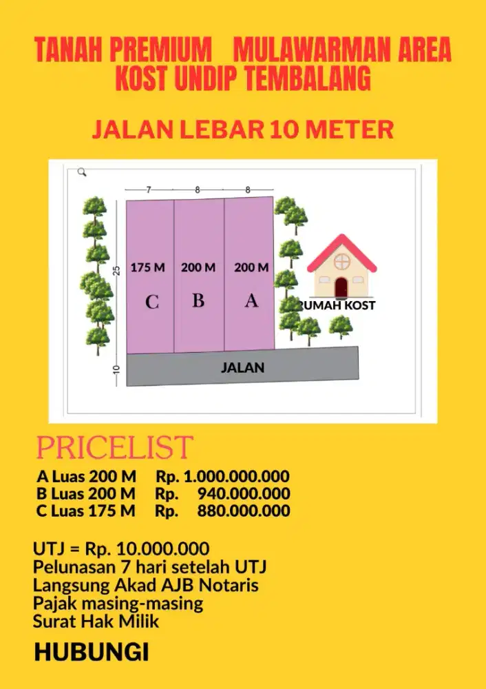 Tanah Undip Murah siap bangun kost jalan lebar  diMulawarman  Semarang